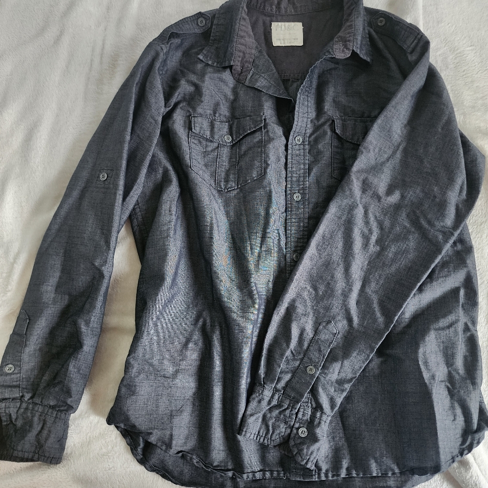 PD&C Men's Charcoal Button-Down Casual Shirt